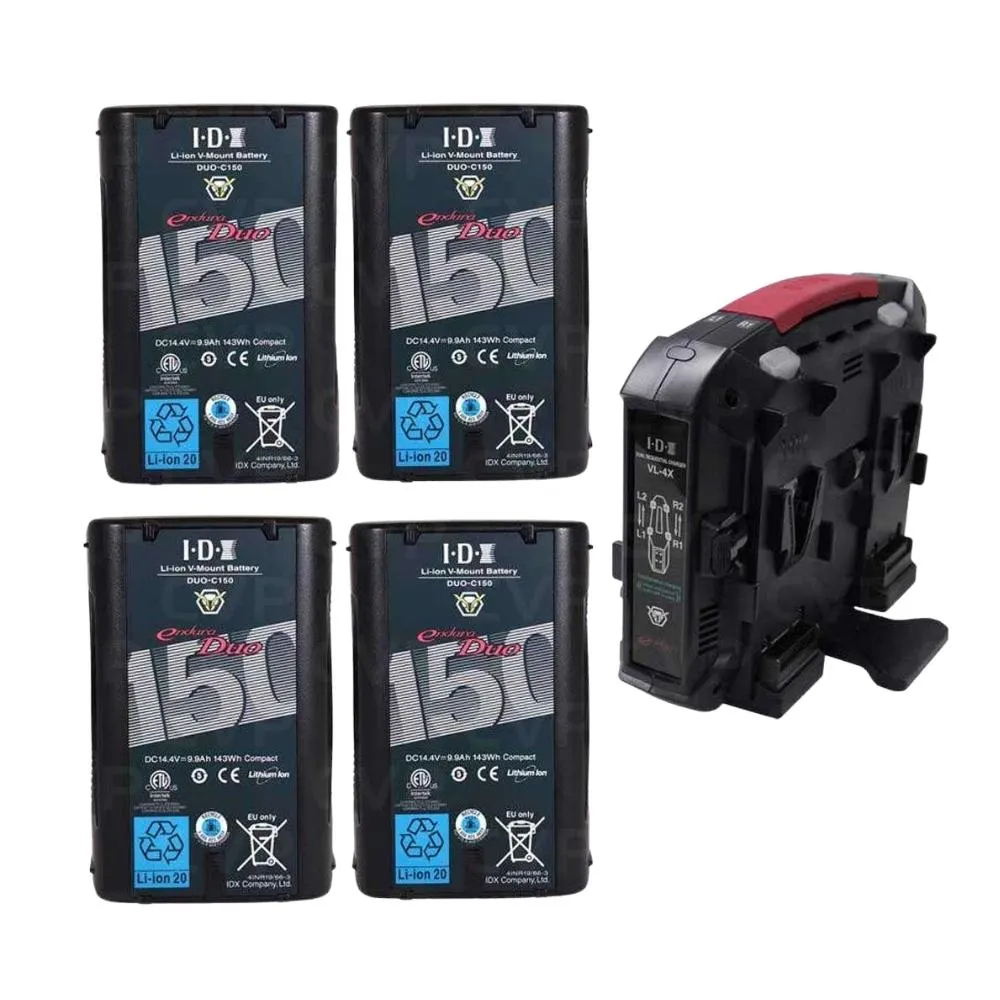 4x V-Lock IDX DUO-C150 Batteries & Hawk-Woods VL-4X4 Charger Kit Hire